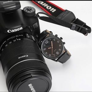 Men’s black leather watch